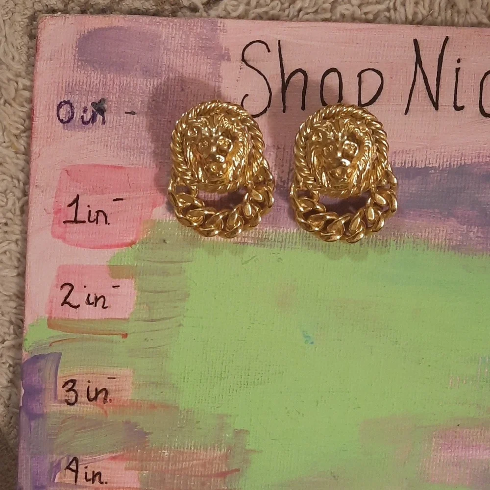 Gold Tiger Chain vintage pierced earrings